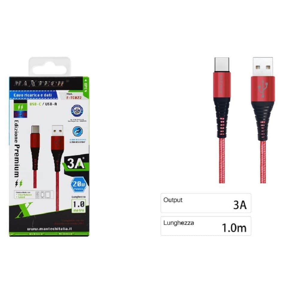 CAVO USB-A / TYPE-C 3.0A 1 MT DATI RICARICA RAPIDA PER SMARTPHONE TABLET F-TC022 - 8