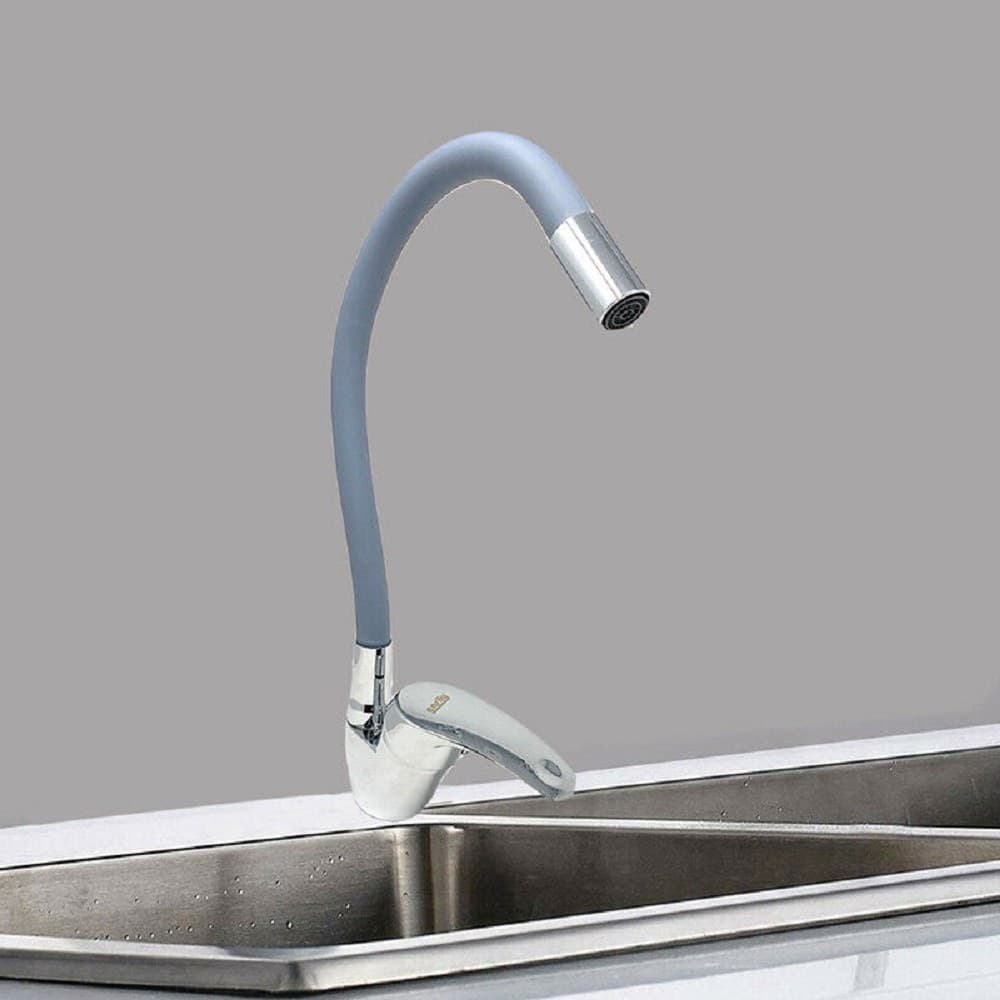 RUBINETTO CUCINA CANNA ALTA SILICONE MISCELATORE LAVELLO ORIENTABILE 69369 GRIGIO - 5