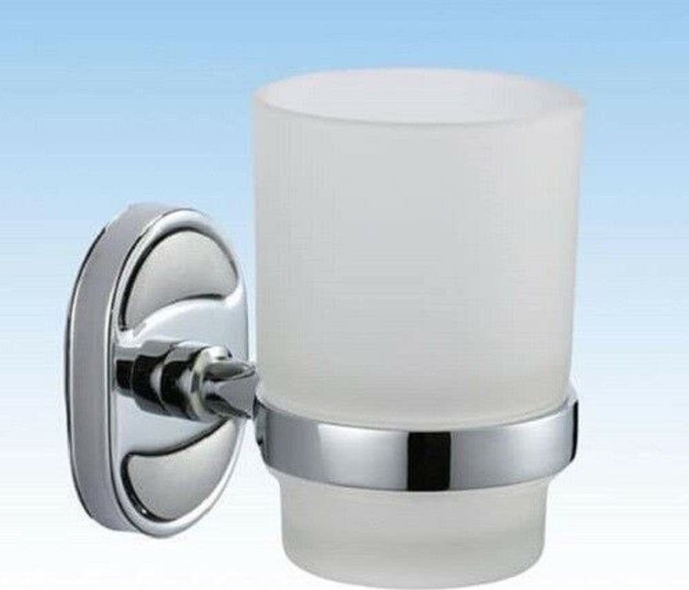 PORTA SPAZZOLINI DENTIFRICIO BICCHIERE VETRO SATINATO PARETE BAGNO OVALE 52007 - 3