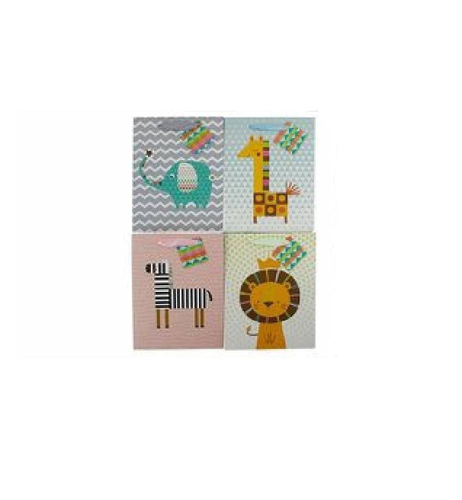 SET 3 BUSTE BORSA DA REGALO SACCHETTI CON ANIMALI 30X42X12 CM 65905 MODELLI VARI - 2
