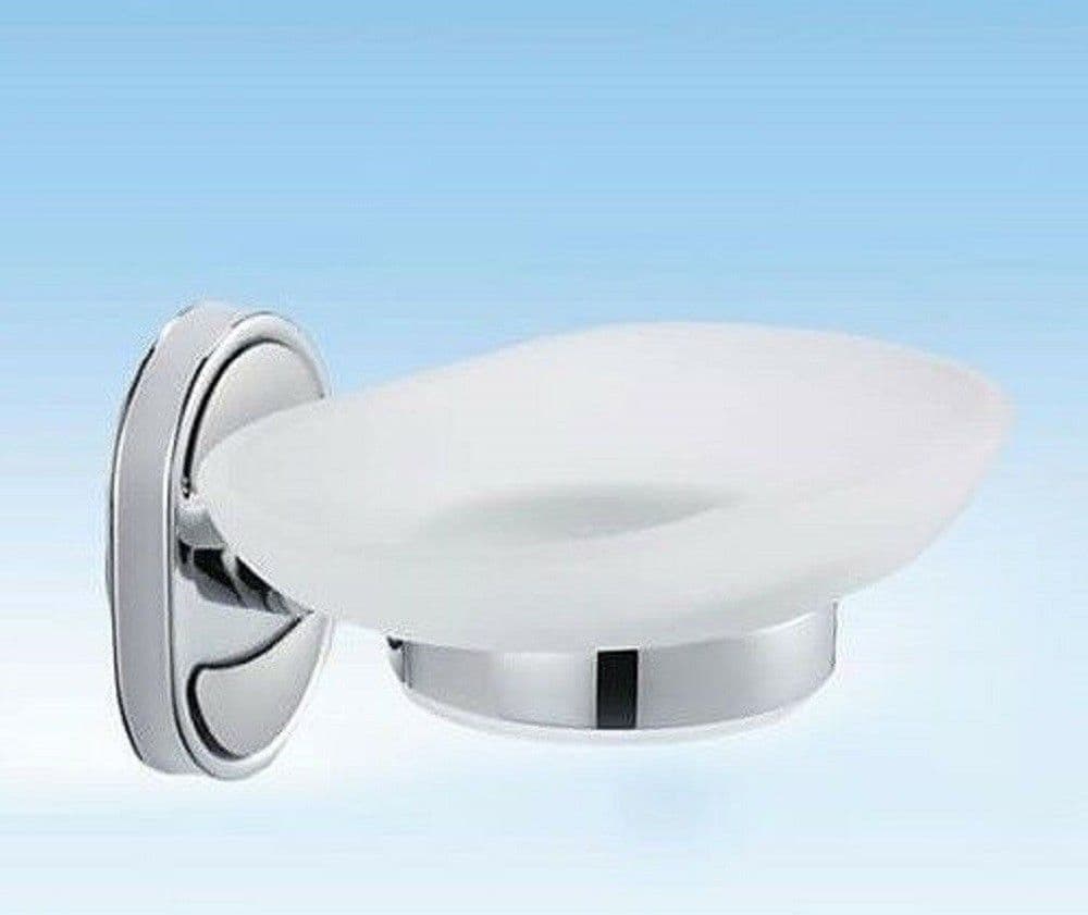 PORTA SAPONE SAPONETTA CON PIATTINO VETRO SATINATO PARETE BAGNO OVALE 52009 - 3