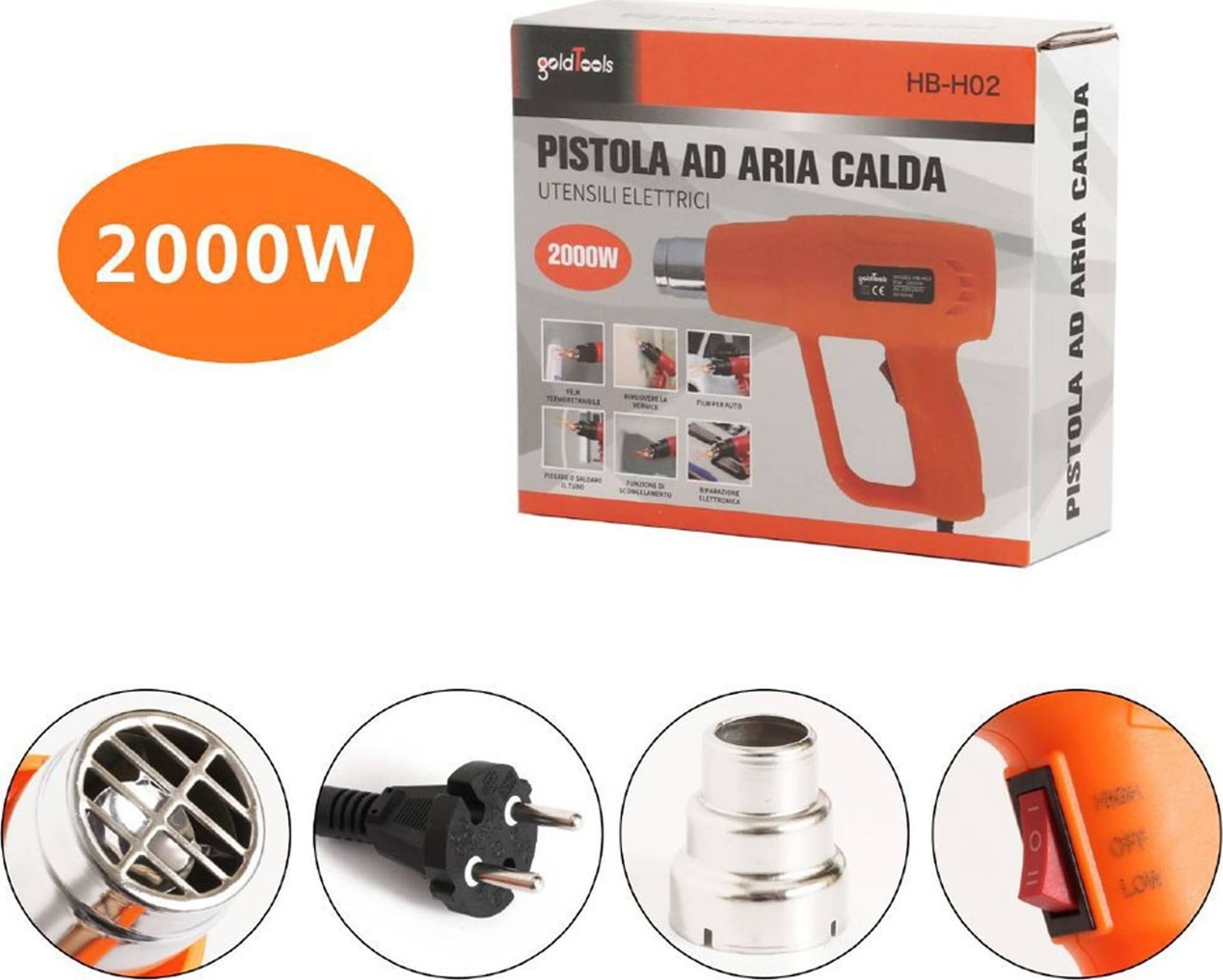 PISTOLA TERMICA SVERNICIATORE AD ARIA CALDA 2000W TERMOSOFFIATORE HB-H02 - 2