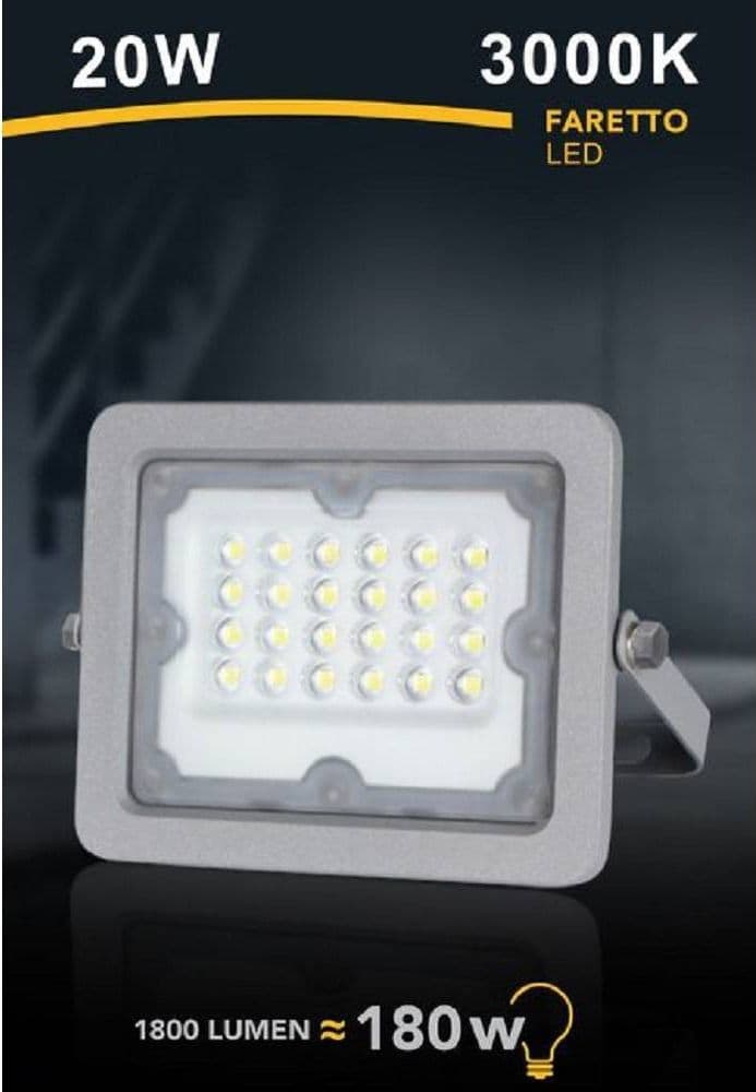FARETTO LED PROIETTORE SLIM ESTERNO GRIGIO 20W IP65 LUCE 6500K 4000K 3000K FS20W – Bianco Caldo – TrAdE Shop Traesio –