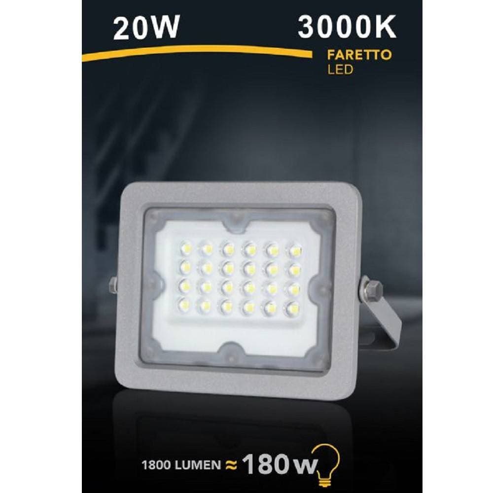 FARETTO LED PROIETTORE SLIM ESTERNO GRIGIO 20W IP65 LUCE 6500K 4000K 3000K FS20W - 7