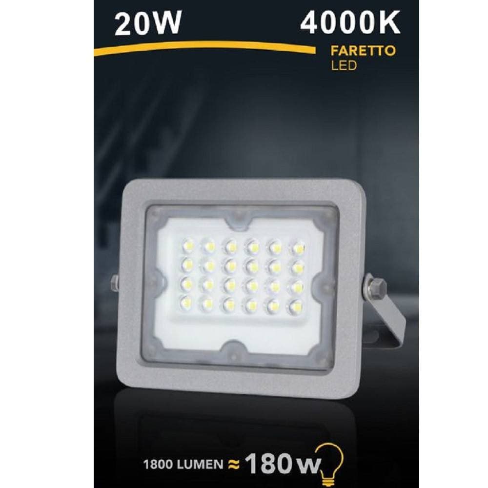 FARETTO LED PROIETTORE SLIM ESTERNO GRIGIO 20W IP65 LUCE 6500K 4000K 3000K FS20W - 5