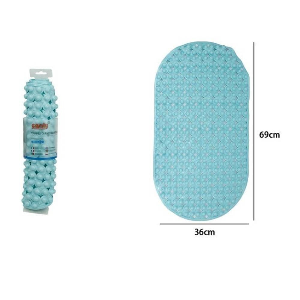 TAPPETO TAPPETINO PVC OVALE ANTISCIVOLO VASCA BAGNO DOCCIA 69X36CM 79748 AZZURRO - 2