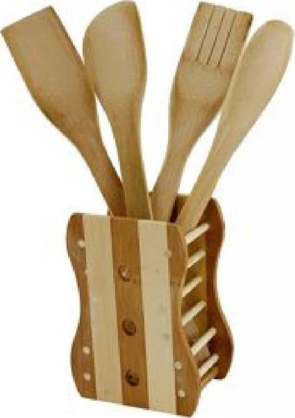 KIT 5 PZ CUCINA PORTA MESTOLO MESTOLI IN LEGNO BAMBÙ CON 4 MESTOLI POSATE 67375 - 2