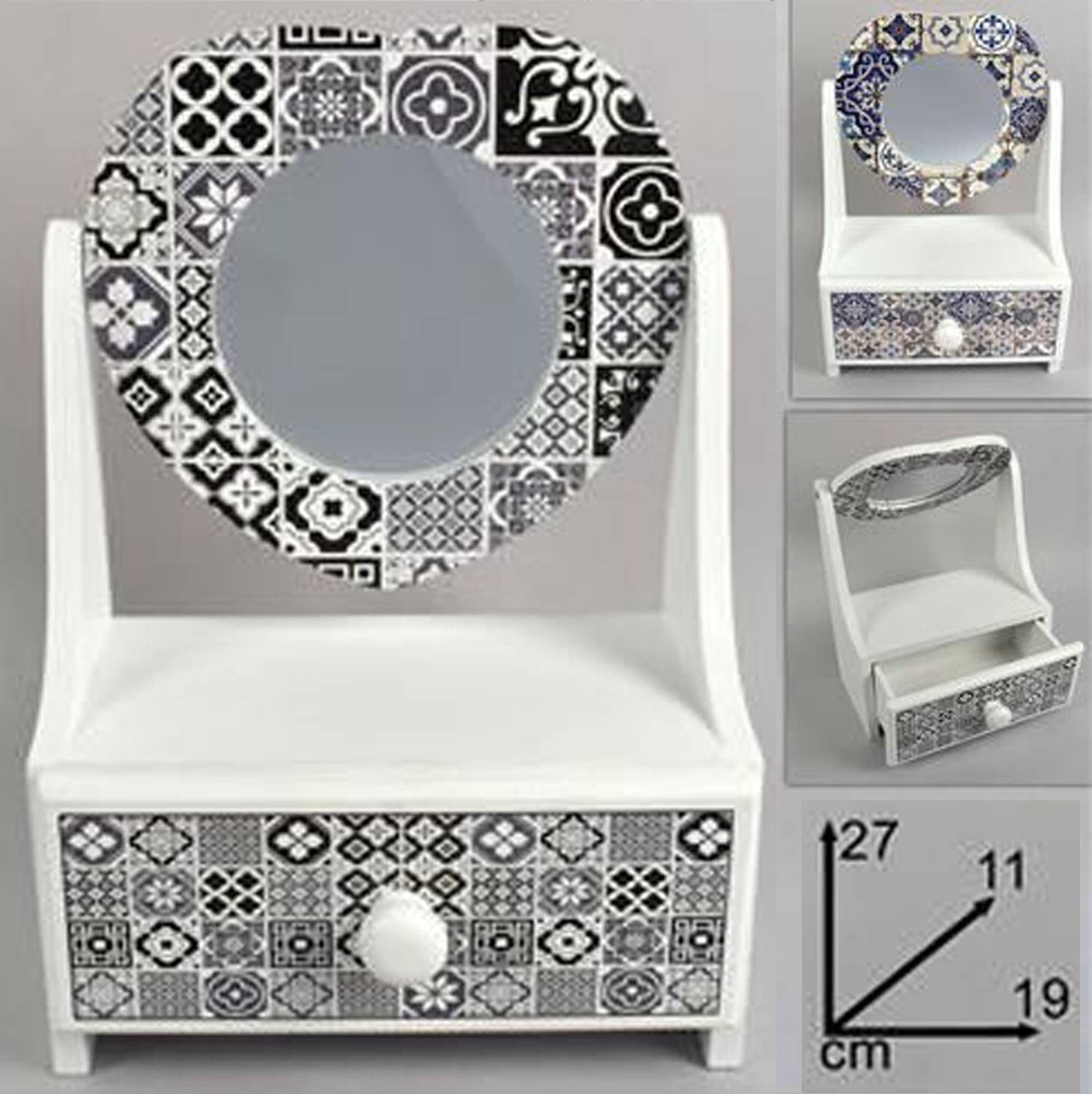 PORTA OGGETTI CASSETTIERA CON SPECCHIO A CUORE IN LEGNO COUNTRY CHIC ARREDAMENTO