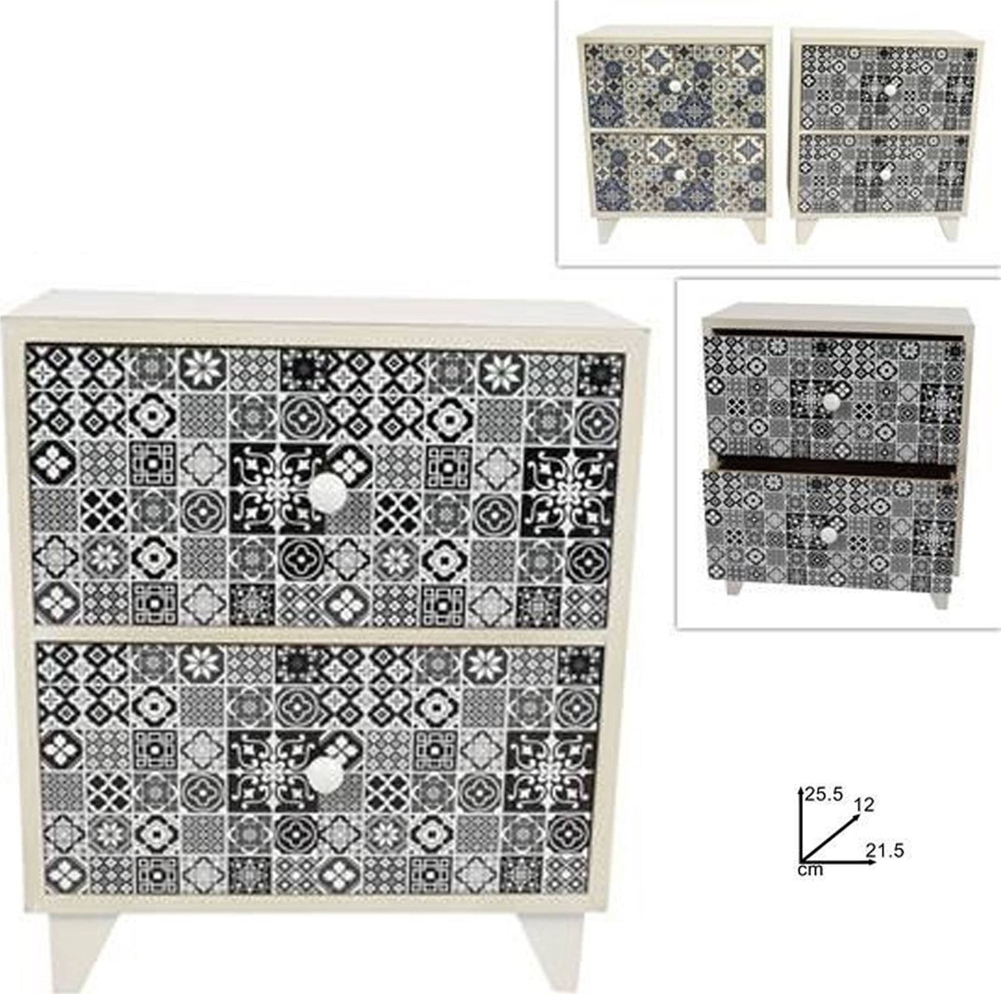 PORTA OGGETTI CASSETTIERA QUADRATA CON 2 CASSETTI LEGNO COUNTRY CHIC ARREDAMENTO
