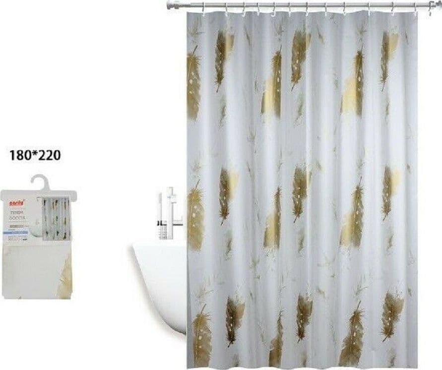 TENDA DOCCIA ANTIMUFFA IMPERMEABILE 180 X 220 CM ANELLI BAGNO PIUME DORATE 69510 - 2