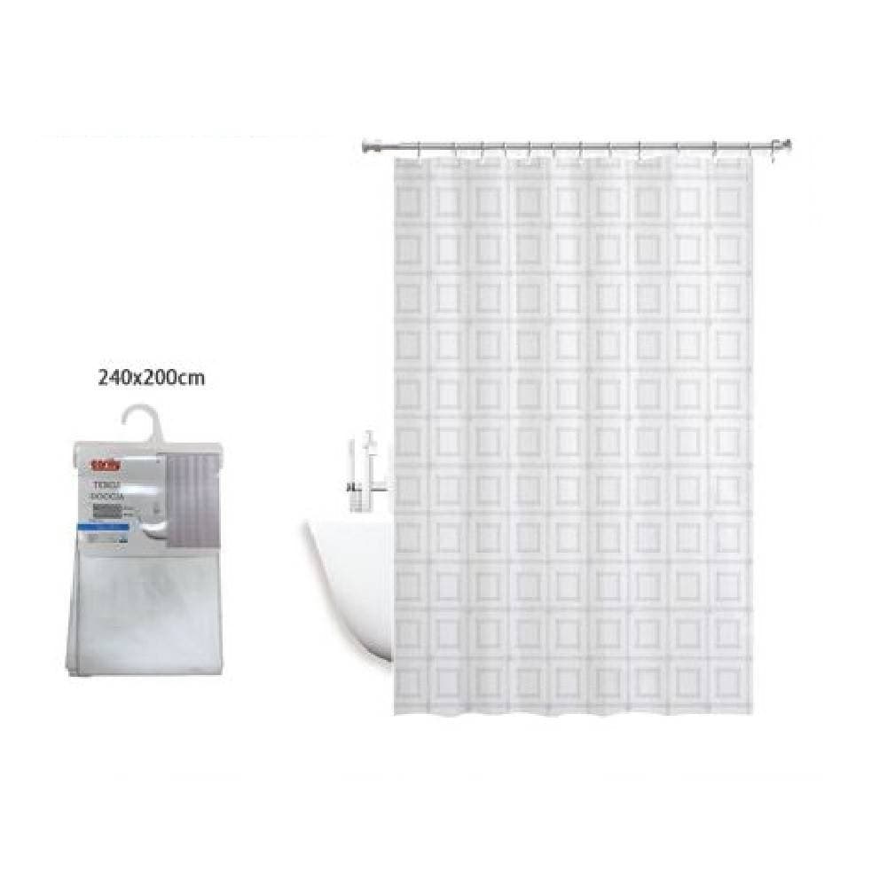 TENDA DOCCIA ANTIMUFFA IMPERMEABILE 240 X 200 CM CON ANELLI BAGNO QUADRATI 59390 - 2