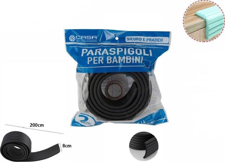 PARASPIGOLI SICUREZZA BORDO TAVOLO COPRISPIGOLI NERO BAMBINI NEONATI 2MX8CM 69638