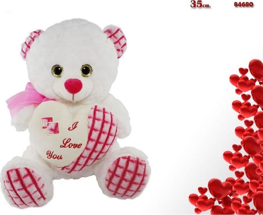 ORSO 35CM PELUCHE PUPAZZO CUORE SCRITTA "I LOVE YOU" FIOCCO SAN VALENTINO 84680 - 2