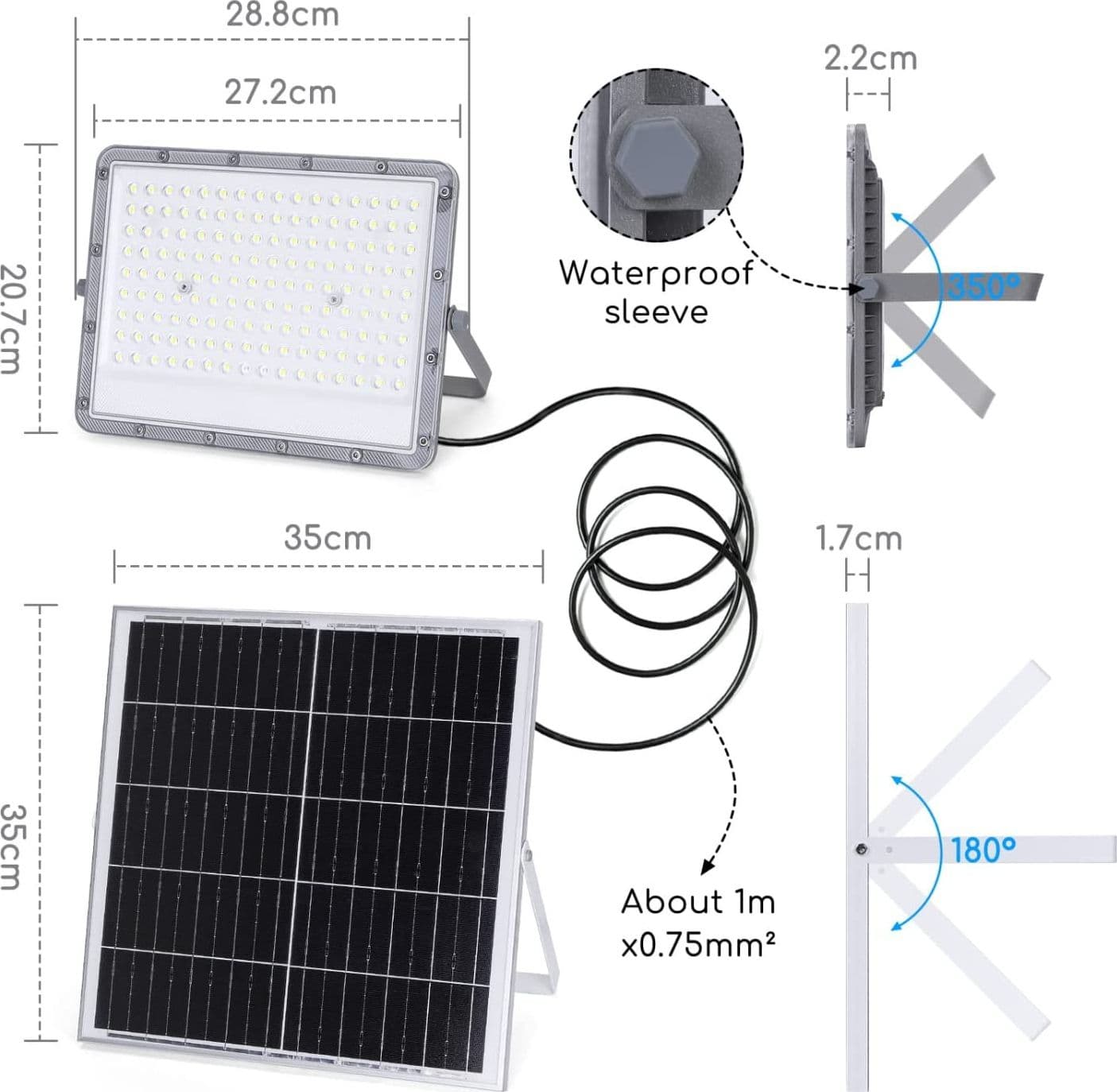 FARETTO FARO LED SOLARE 200 W TELECOMANDO IP65 LUCE BIANCO FREDDA 6500K FSO-200 - 5