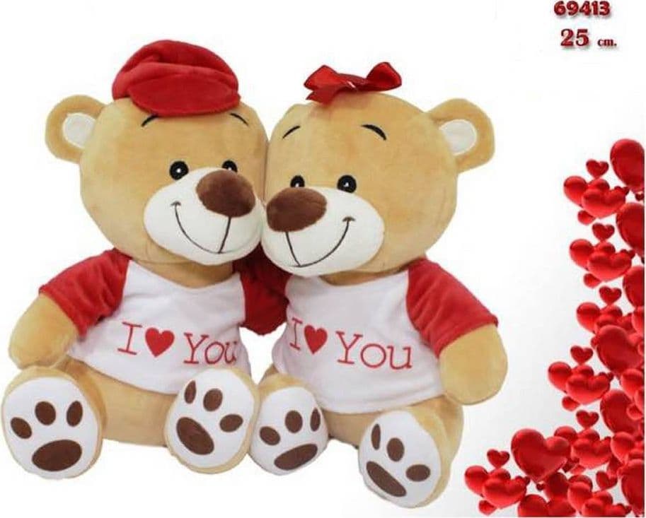 COPPIA ORSI ORSETTI IN PELUCHE CON MAGLIA "I LOVE YOU" 25CM SAN VALENTINO 69413 - 2