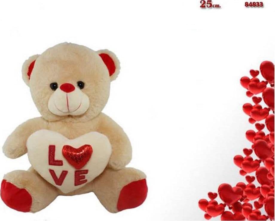 ORSACCHIOTTO PELUCHE PUPAZZO ORSO CON CUORE SCRITTA LOVE CUORICINO 25 CM 84833 - 2