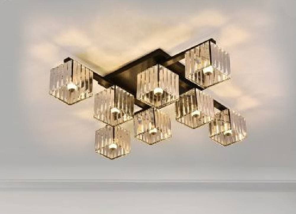 PLAFONIERA LAMPADARIO DA SOFFITTO DESIGN MODERNO CON 8 CUBI E27 CRISTALLO C28-8 - 2