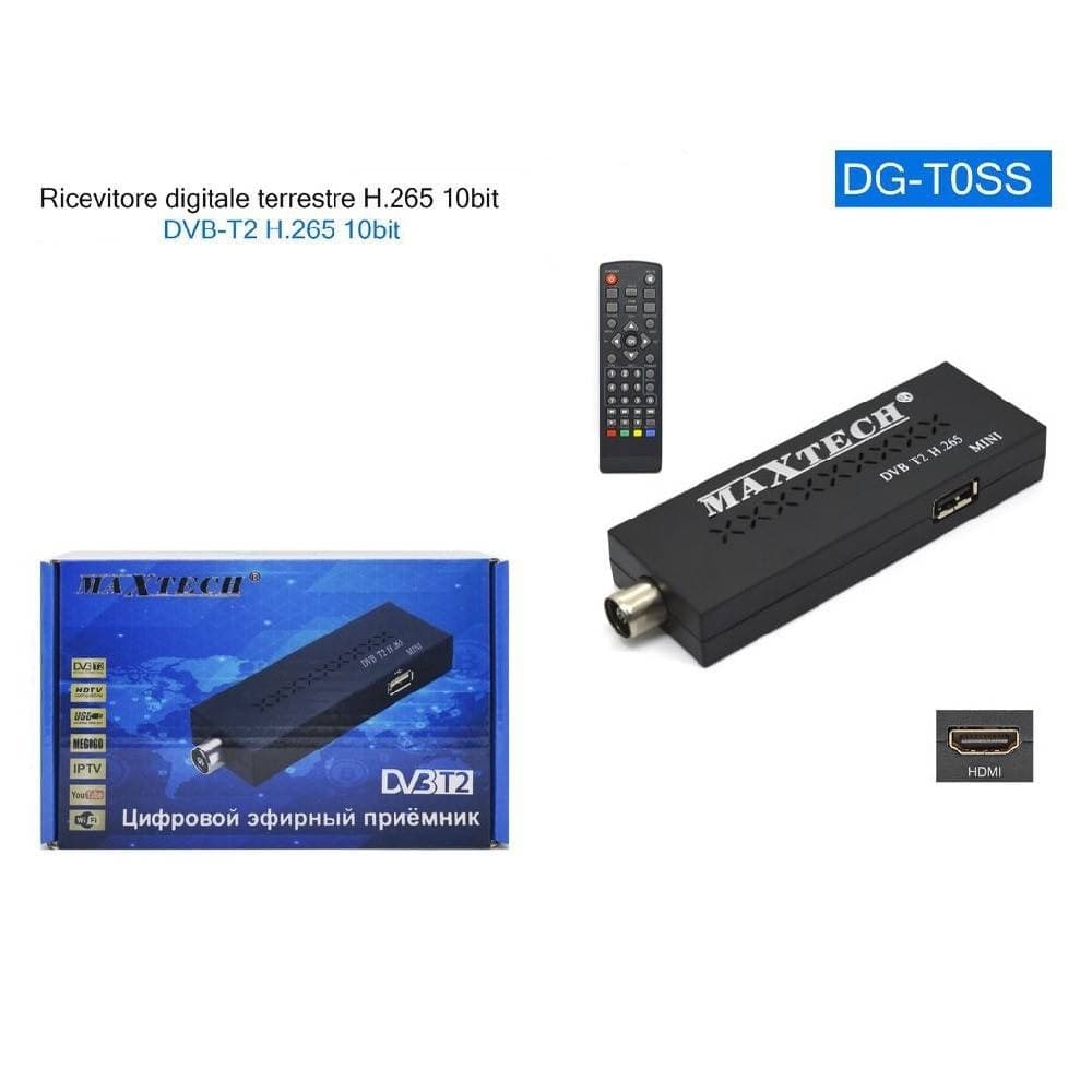 MINI RICEVITORE DECODER DIGITALE TERRESTRE DVB-T2 H265 10 BIT HDMI USB DG-T0SS - 2