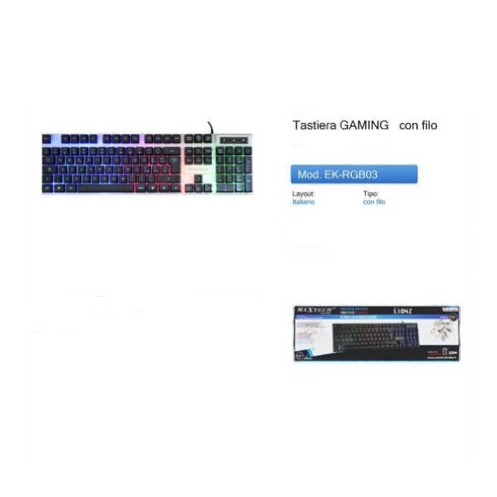 TASTIERA GAMING DA GIOCO LED RETROILLUMINATA RGB KEYBOARD PC CON FILO EK-RGB03 - 2