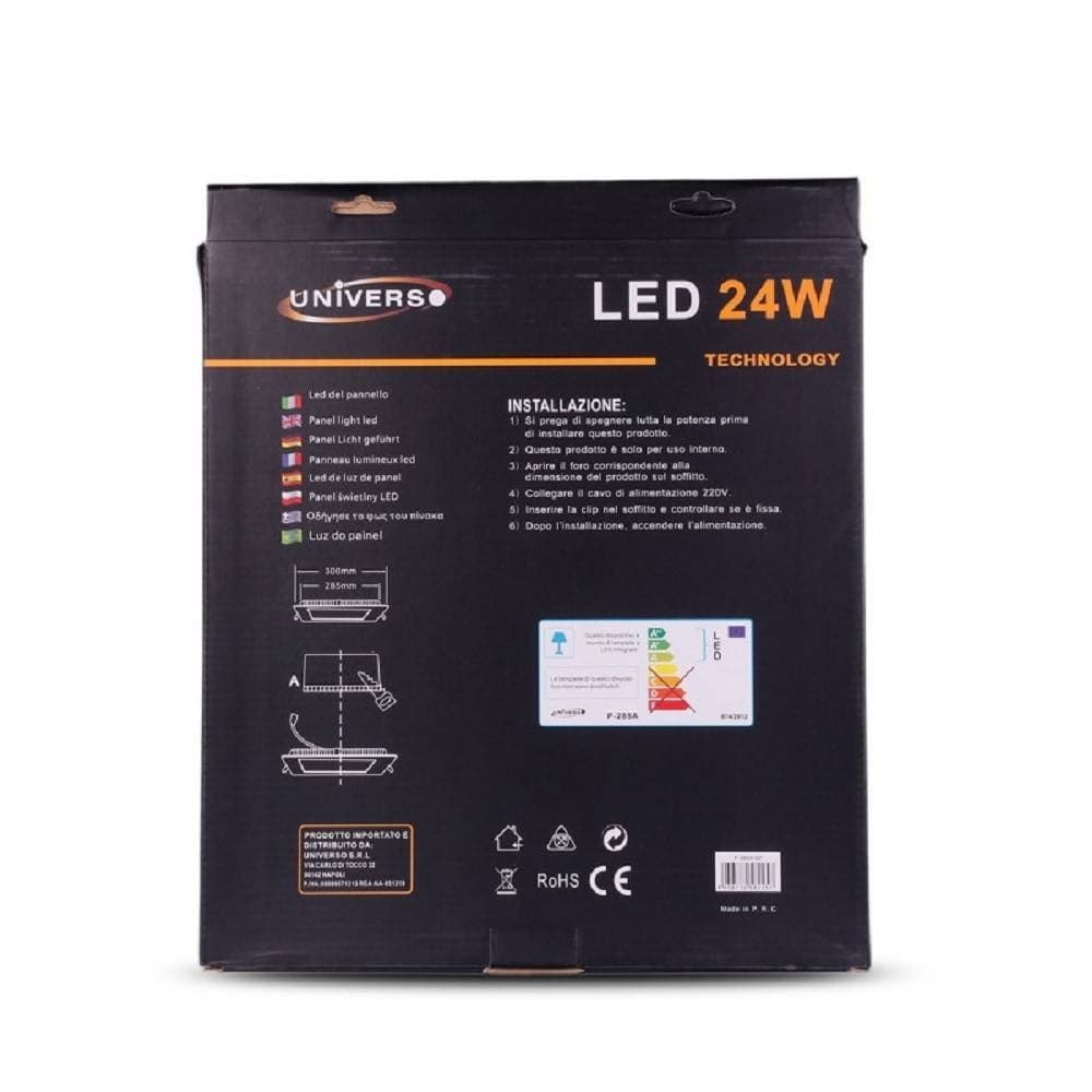 PANNELLO LED SLIM 24W INCASSO QUADRATO LUCE BIANCO CALDO FREDDO NATURALE P285AQ - 4