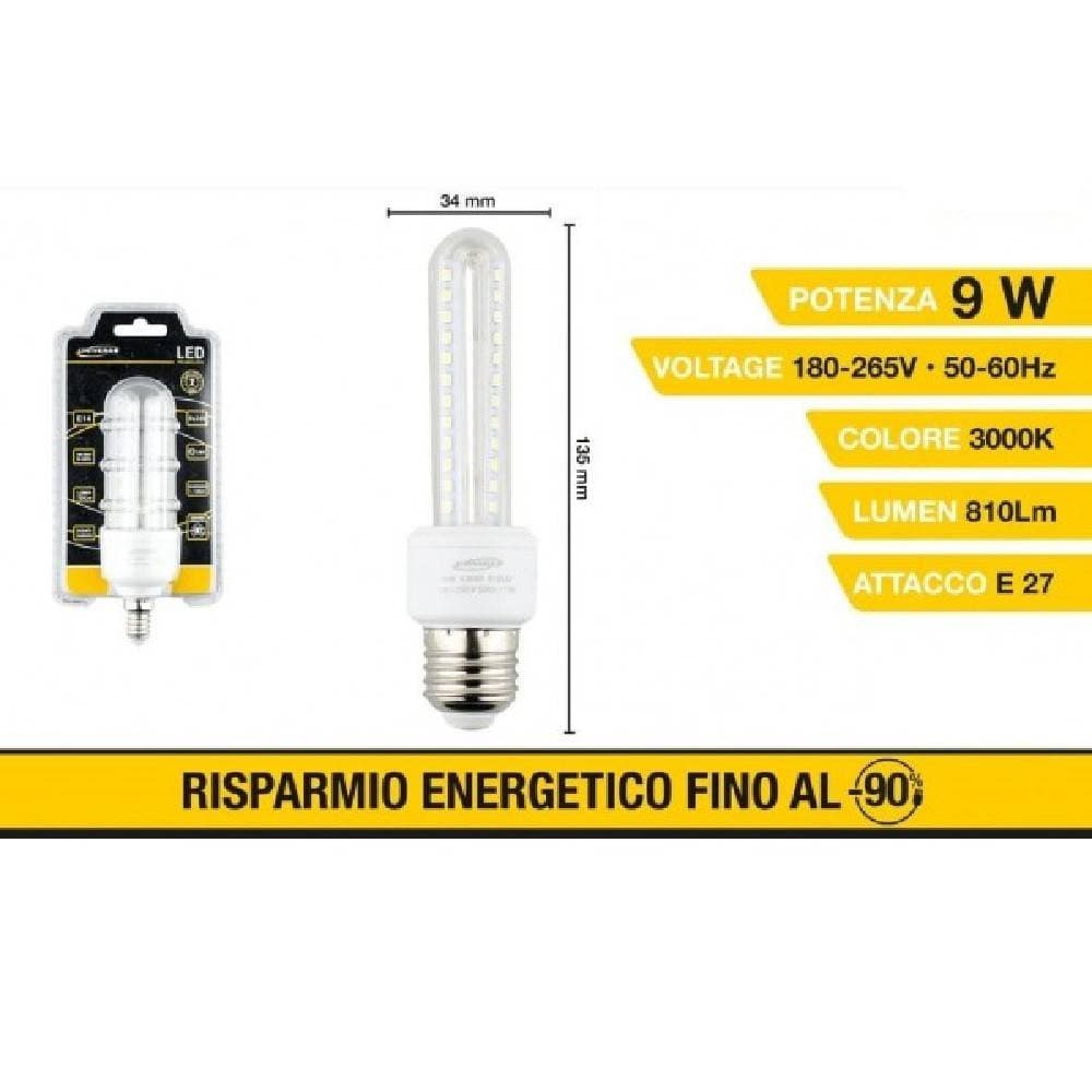 LAMPADINA LED E27 9W BIANCO CALDO 3000K FREDDO 6500K NATURALE 4000K 48D 2U04TC - 2