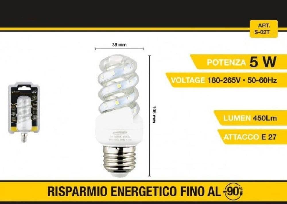 LAMPADINA LED A SPIRALE E27 5 W LUCE BIANCA FREDDA CALDA NATURALE 28D S-02T – Bianco Naturale – TrAdE Shop Traesio – lampada