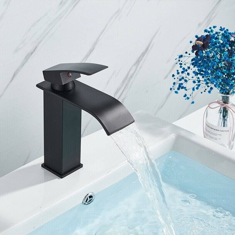 RUBINETTO BAGNO LAVABO MISCELATORE A CASCATA NERO OTTONE MONOCOMANDO MODERNO - 2