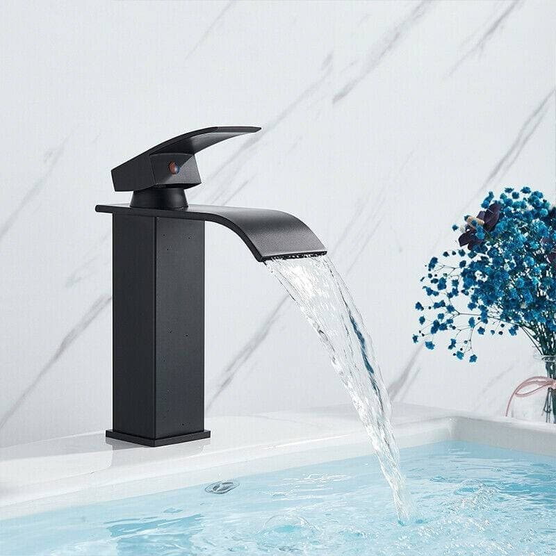 RUBINETTO BAGNO LAVABO MISCELATORE A CASCATA NERO OTTONE MONOCOMANDO MODERNO - 5