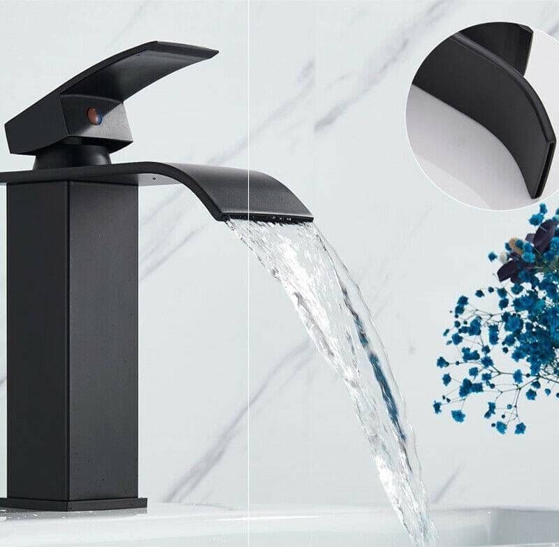 RUBINETTO BAGNO LAVABO MISCELATORE A CASCATA NERO OTTONE MONOCOMANDO MODERNO - 6
