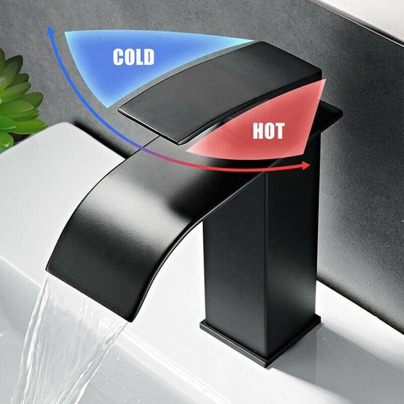 RUBINETTO BAGNO LAVABO MISCELATORE A CASCATA NERO OTTONE MONOCOMANDO MODERNO - 7