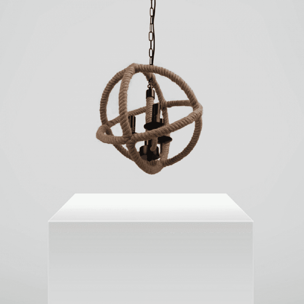 LAMPADARIO A SOSPENSIONE RUSTICO INDUSTRIALE E14 SFERA IN CORDA METALLO B55-3 - 3