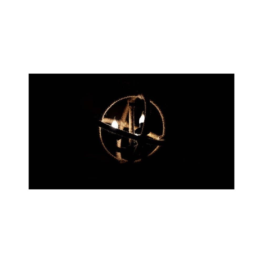 LAMPADARIO A SOSPENSIONE RUSTICO INDUSTRIALE E14 SFERA IN CORDA METALLO B55-3 - 5