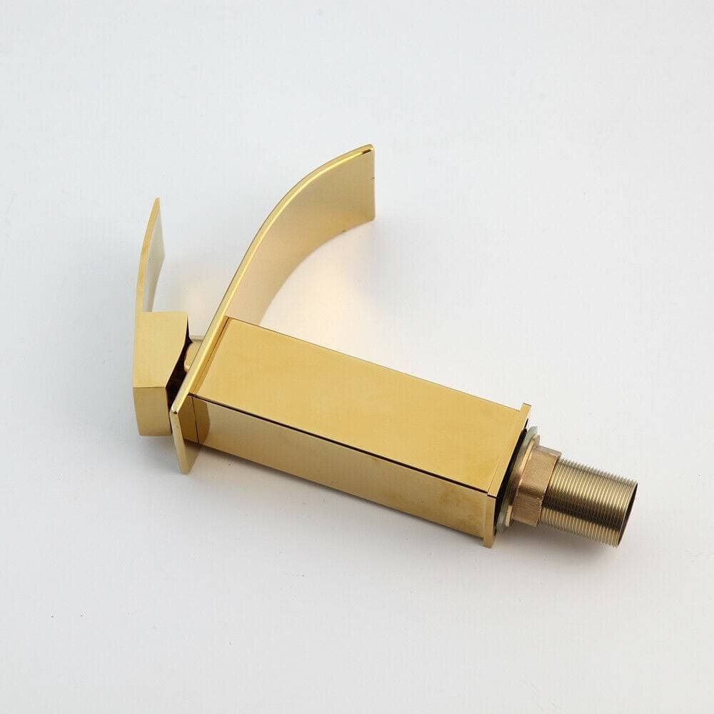 RUBINETTO ORO DA BAGNO DESIGN MODERNO A CASCATA MISCELATORE MONOCOMANDO DORATO - 2