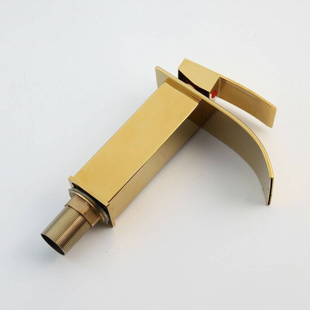 RUBINETTO ORO DA BAGNO DESIGN MODERNO A CASCATA MISCELATORE MONOCOMANDO DORATO - 5
