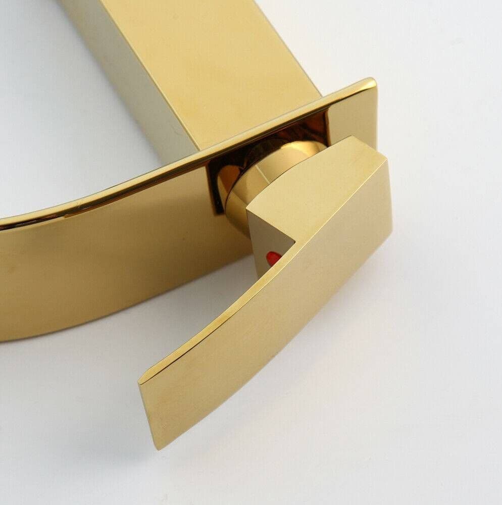 RUBINETTO ORO DA BAGNO DESIGN MODERNO A CASCATA MISCELATORE MONOCOMANDO DORATO - 8