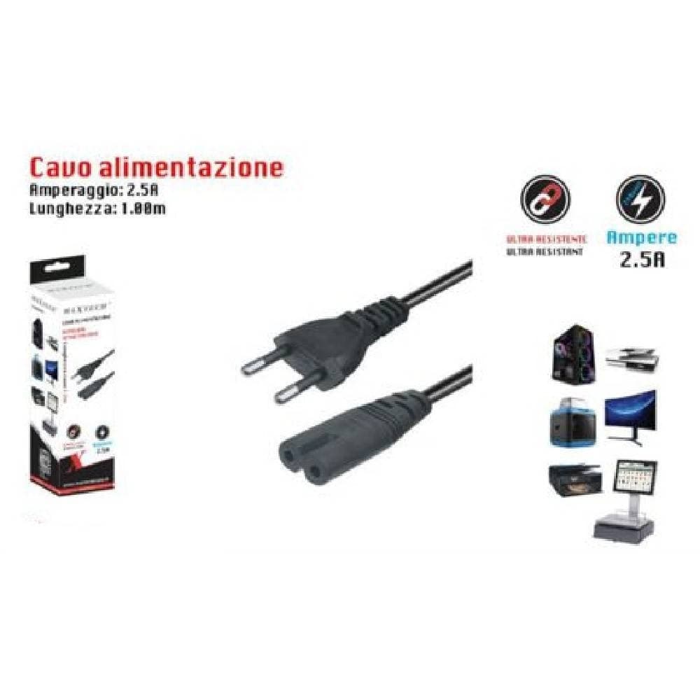 CAVO ALIMENTAZIONE SPINA 2.5A PRESA TIPO BIPOLARE C8 EU PLUG 1.5MT 250V F-AL03-A - 3