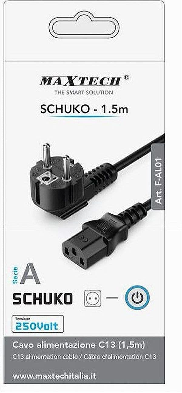 CAVO ALIMENTAZIONE TRIPOLARE SERIE A C13 SCHUKO SPINA PC F-AL01-A 1.5 MT 250VOLT - 2