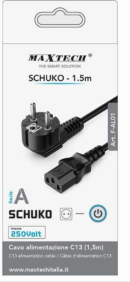 CAVO ALIMENTAZIONE TRIPOLARE SERIE A C13 SCHUKO SPINA PC F-AL01-A 1.5 MT 250VOLT - 2