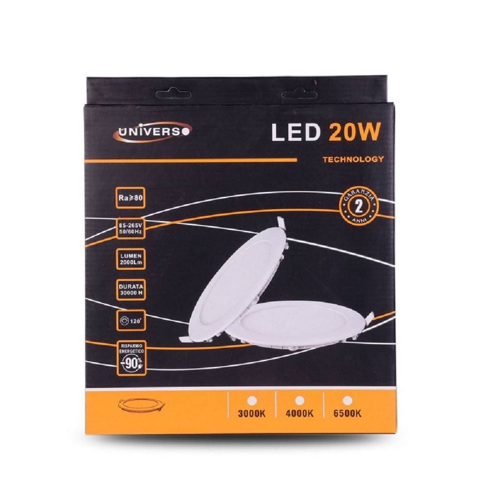 PANNELLO LED SLIM 20W INCASSO ROTONDO LUCE BIANCO CALDO FREDDO NATURALE P225AT - 5