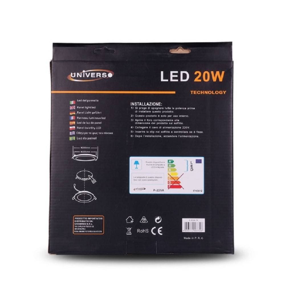 PANNELLO LED SLIM 20W INCASSO ROTONDO LUCE BIANCO CALDO FREDDO NATURALE P225AT - 3