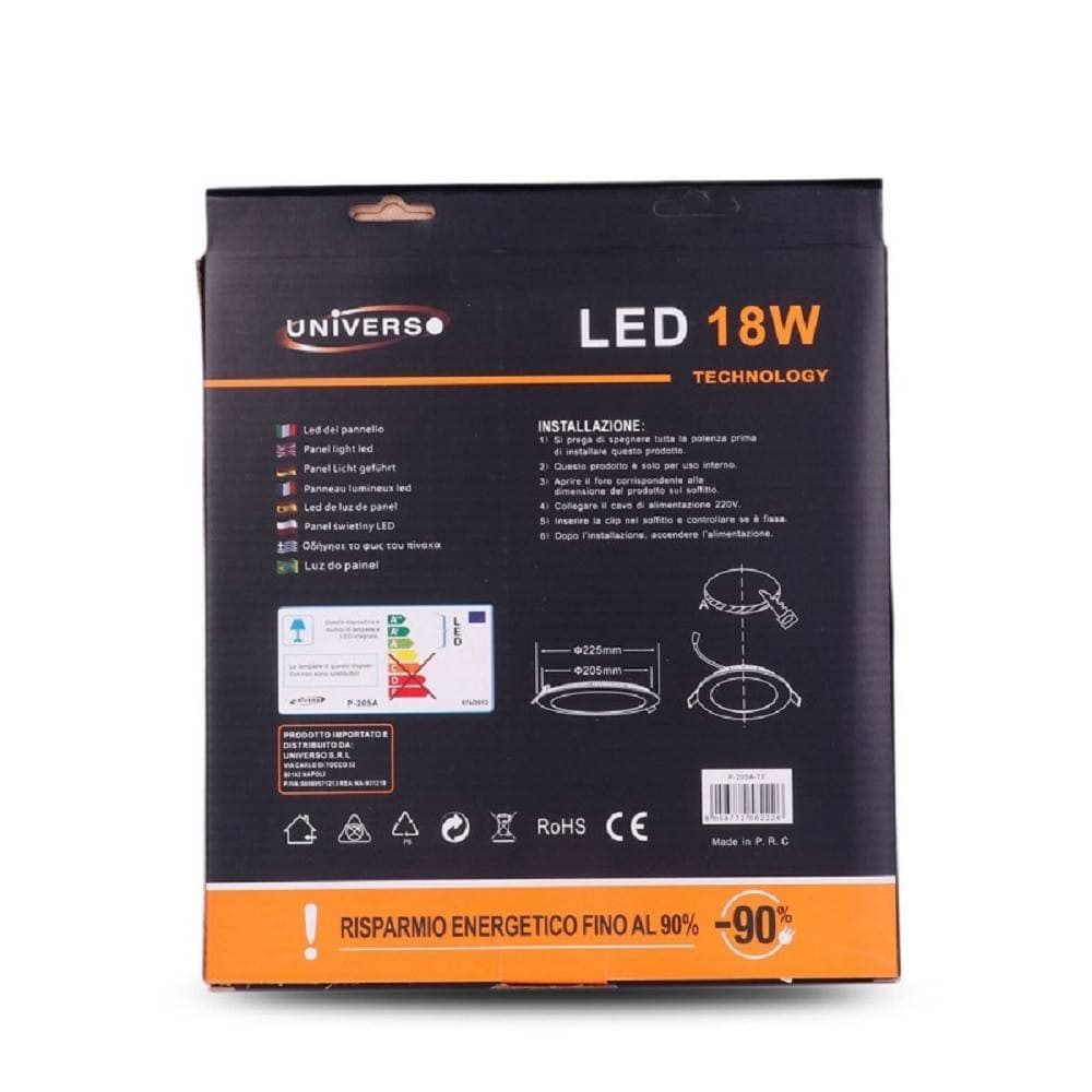 PANNELLO LED SLIM 18 W INCASSO ROTONDO IN PVC LUCE CALDO FREDDO NATURALE P205A-T - 4