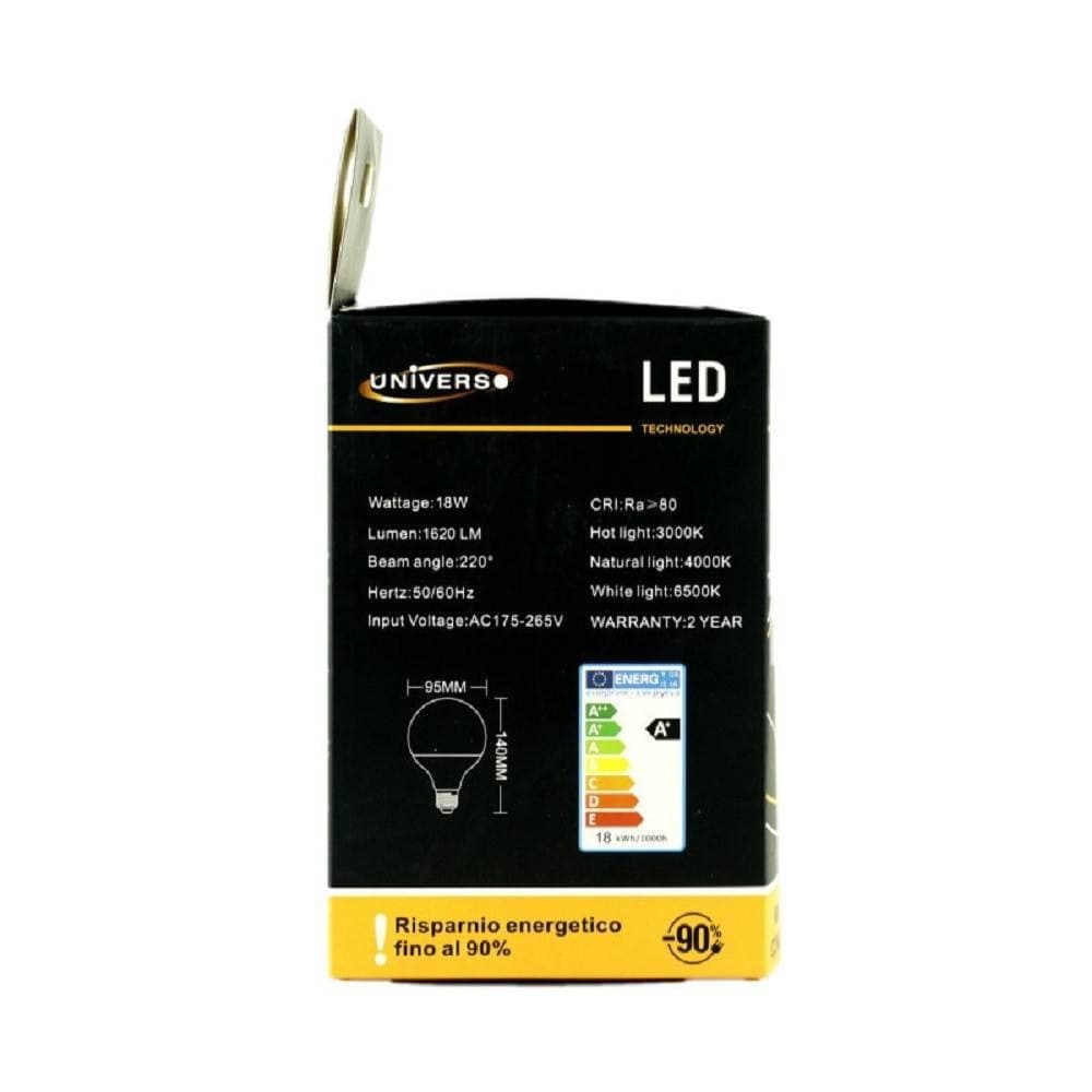 LAMPADINA LED E27 A GLOBO G95 18 W LUCE BIANCO CALDO FREDDO NATURALE G95-02 - 3