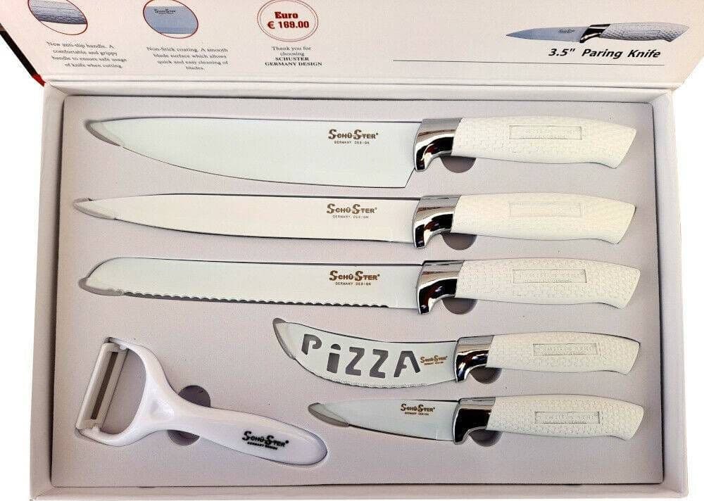 SET 5 COLTELLI DA CUCINA IN ACCIAIO MANICO ANTISCIVOLO + PELAPATATE WHITE - 2