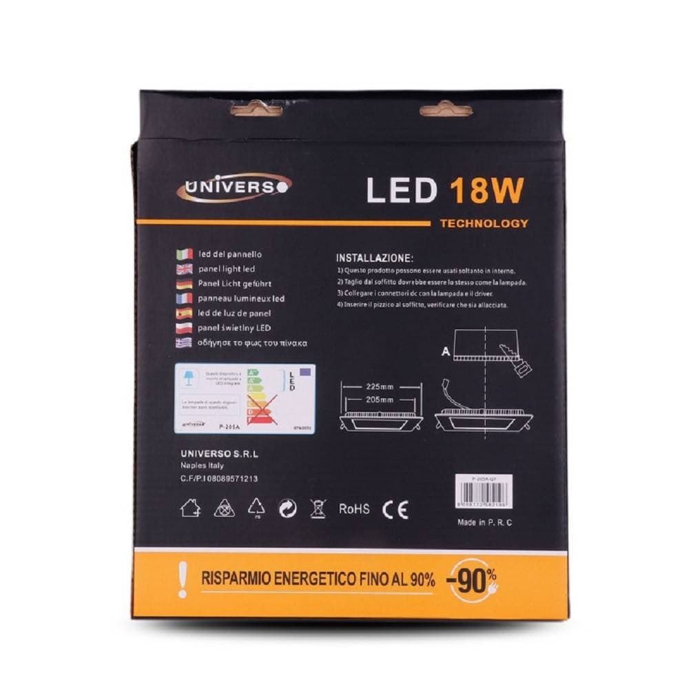 PANNELLO LED SLIM 18W INCASSO QUADRATO IN PVC LUCE CALDO FREDDO NATURALE P205AQ - 4