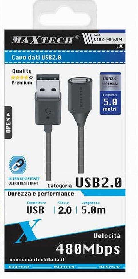 CAVO DATI USB 2.0 MASCHIO A FEMMINA M/F PROLUNGA PC COMPUTER 5 MT USB2.0-MF5.0M - 2