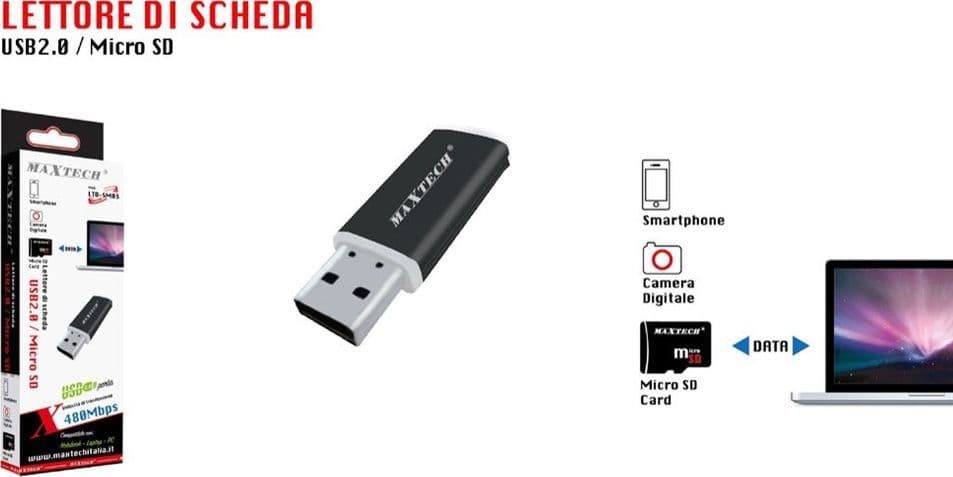 LETTORE DI SCHEDE DI MEMORIA USB 2.0 MICRO SD ADATTATORE PER PC 480MBPS LTO-SM03 - 4