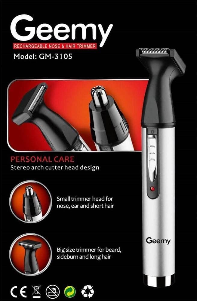 RIFINITORE ELETTRICO TRIMMER PER NASO ORECCHIE CAPELLI 2 IN 1 GM-3105 SENZA FILI - 6