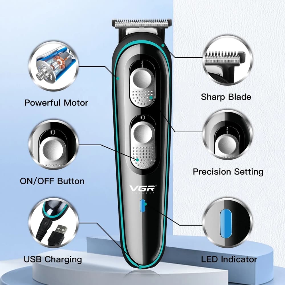 VGR V-055 Trimmer Barber Professionale Regolabarba Tagliacapelli USB - 12