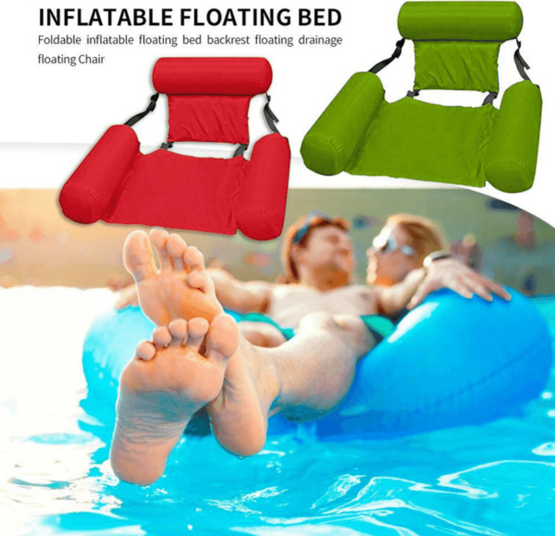 SEDIA A SDRAIO GONFIABILE AMACA PER MARE PISCINA GALLEGGIANTE PIEGHEVOLE 120CM - 2