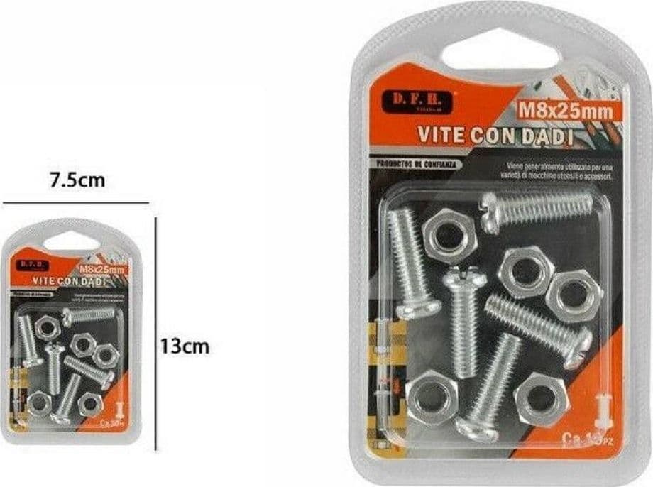 CONFEZIONE 5 VITI VITE CON DADI M8 X 25 MM ACCESSORI BRICOLAGE MINUTERIA